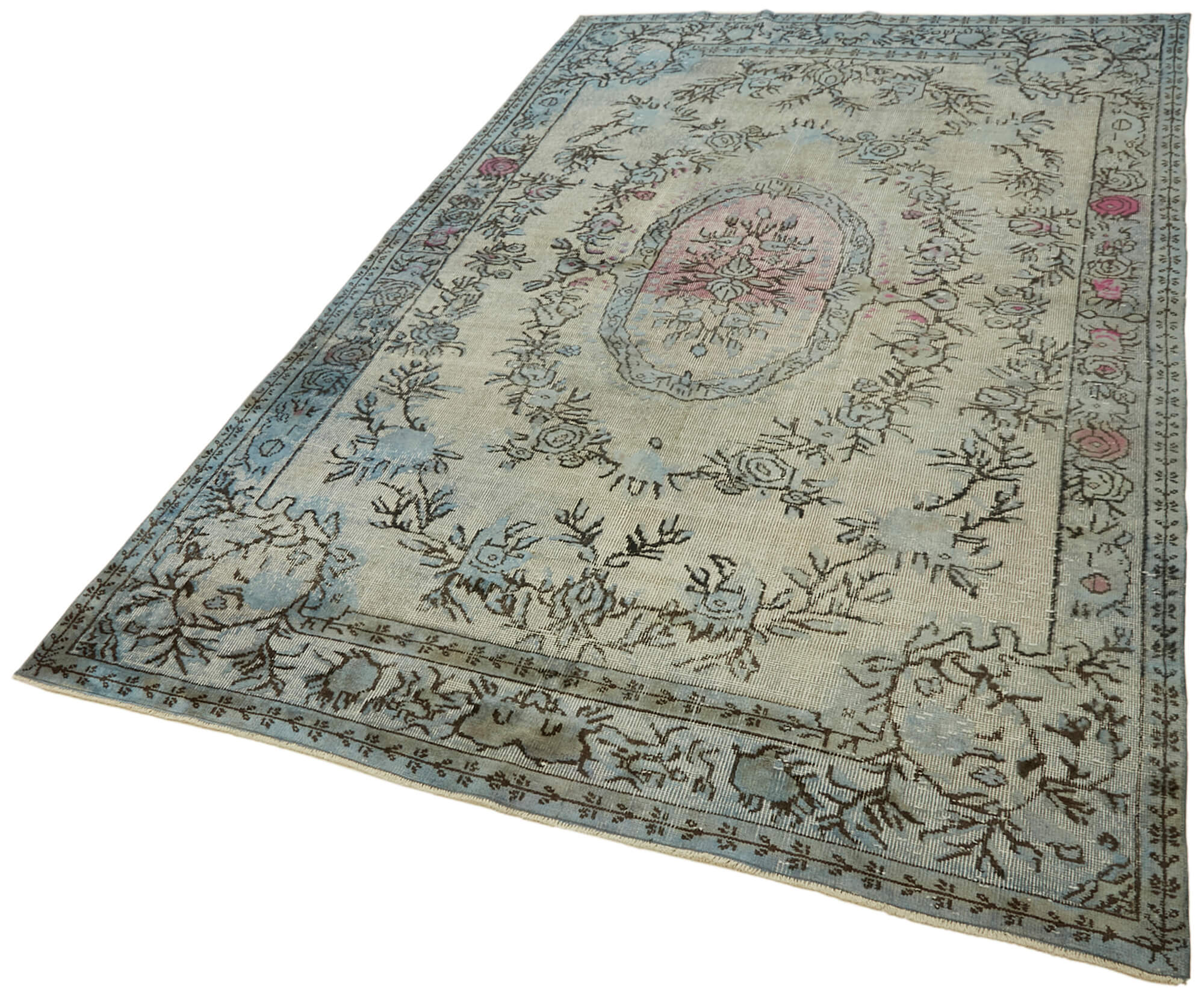 Handmade turkish 1970s 182 cm x 296 cm blue carpet