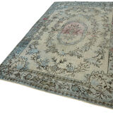 Handmade turkish 1970s 182 cm x 296 cm blue carpet
