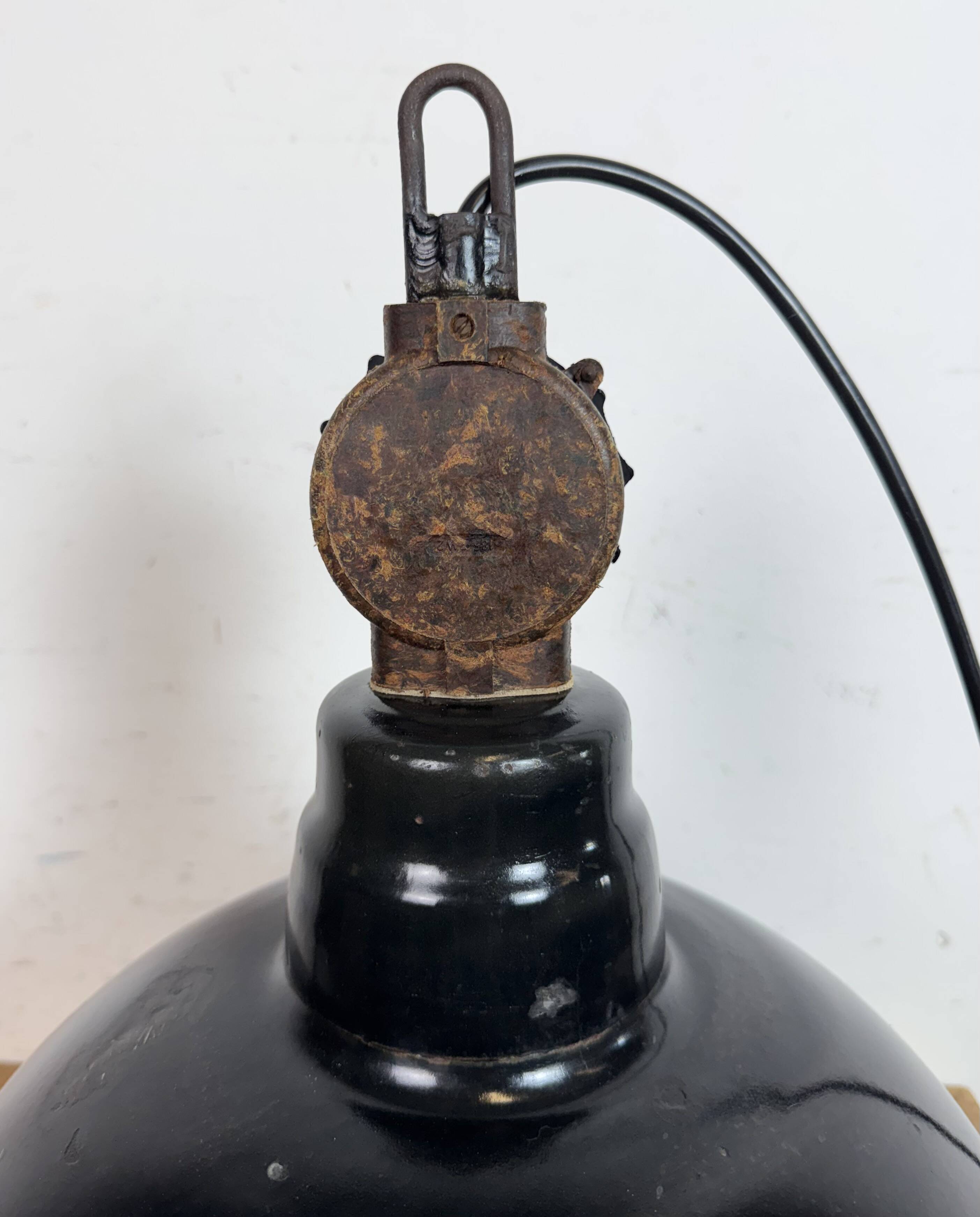 East German Black Enamel Factory Light by Lbd Veb Leuchtenbau Dresden, 1950