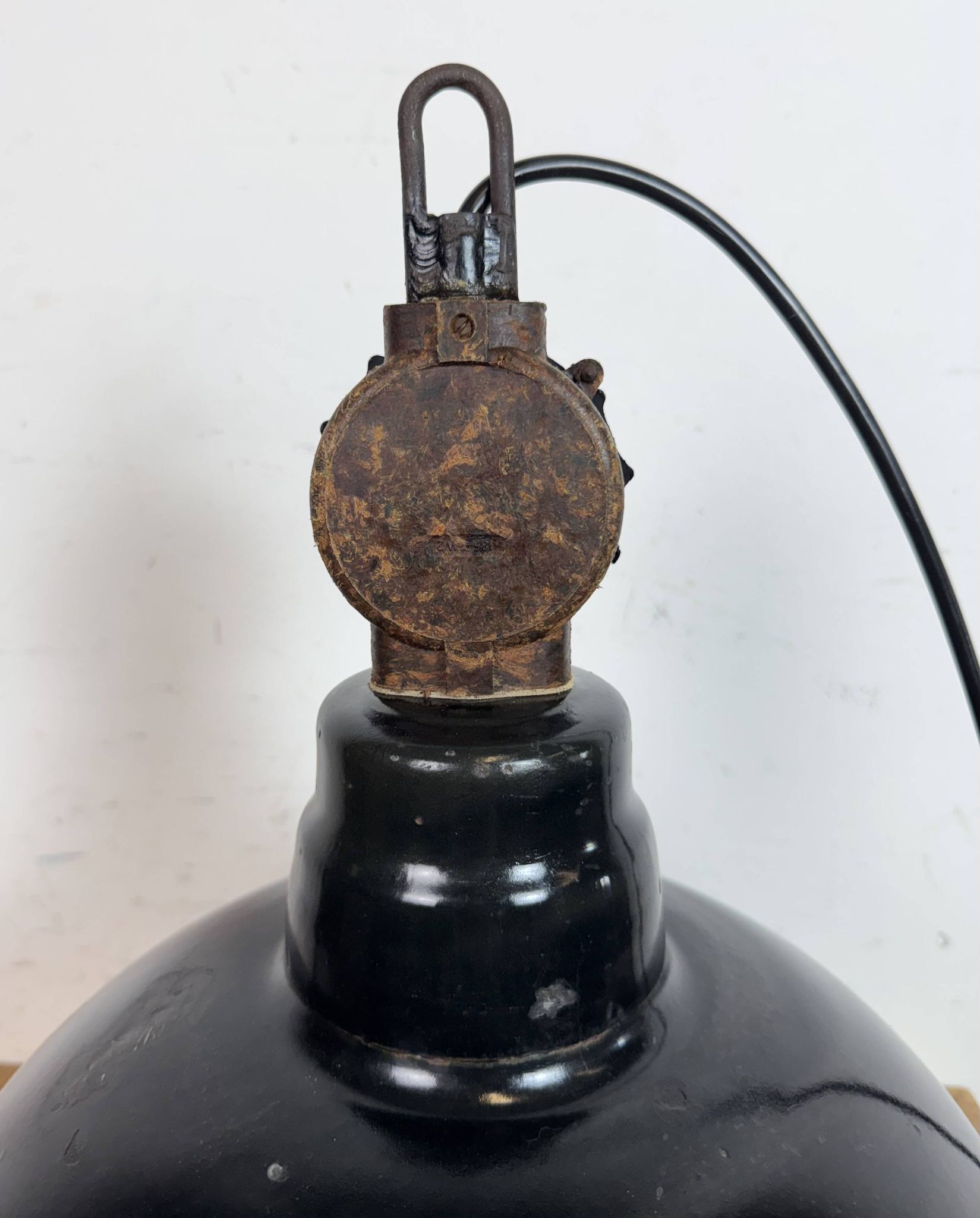 East German Black Enamel Factory Light by Lbd Veb Leuchtenbau Dresden, 1950