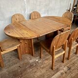 Large Scandinavian pine table - 6 chairs