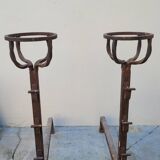 Paire de chenets landiers en fer forgé de cheminée ancien 19ème