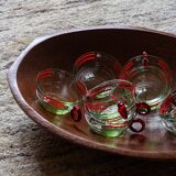 Set of six mouth-blown uranium glass cups, France, Mid-Century