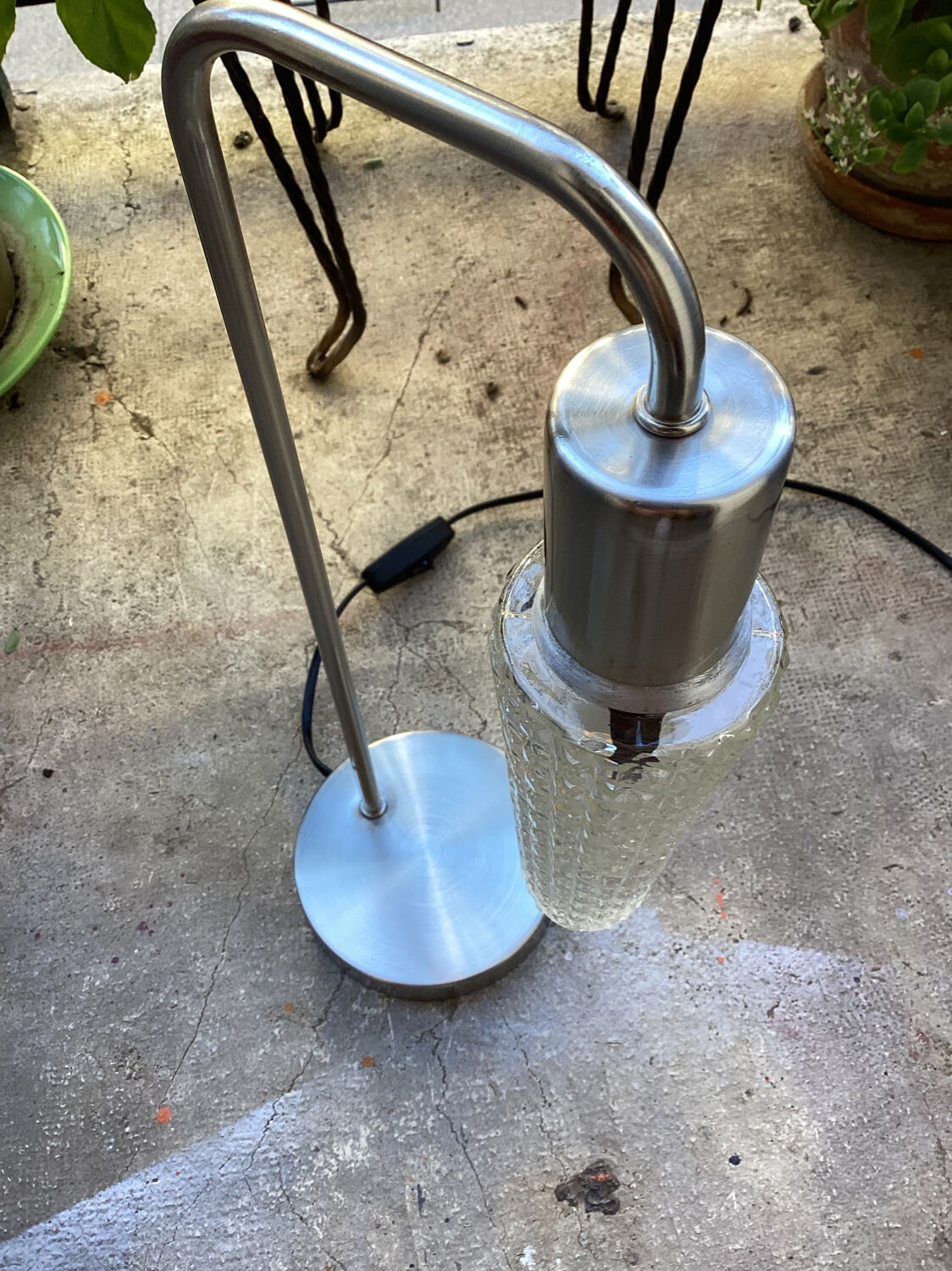 Metal table lamp and vintage glass tulip