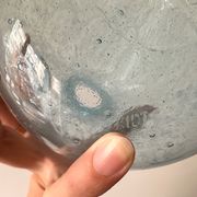 Vintage 1960s blue bubble glass BIOT carafe