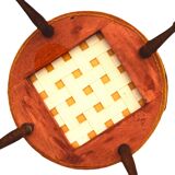 Mustard gondola armchair in the style of Helmut.