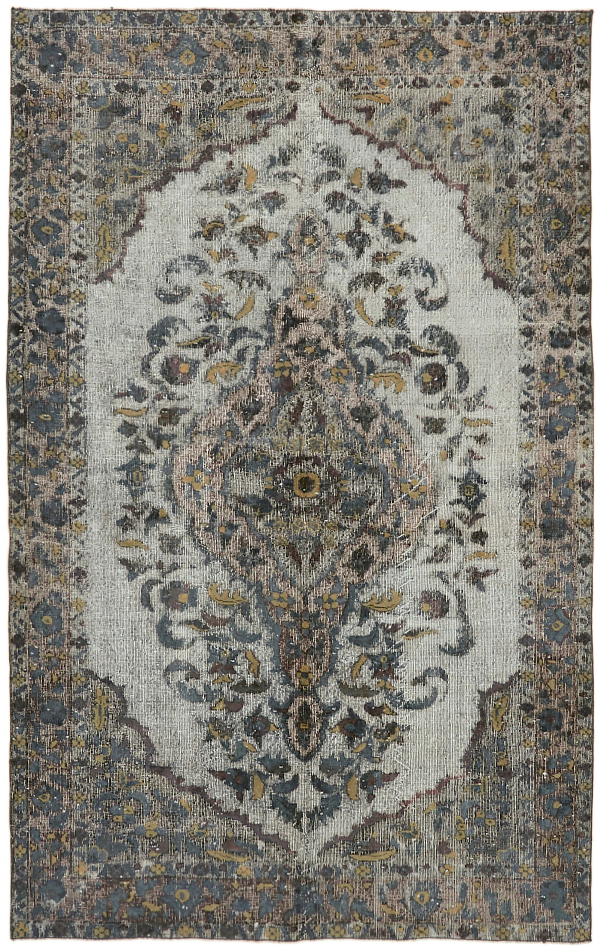 Handmade distressed oriental 1980s 169 cm x 263 cm grey rug