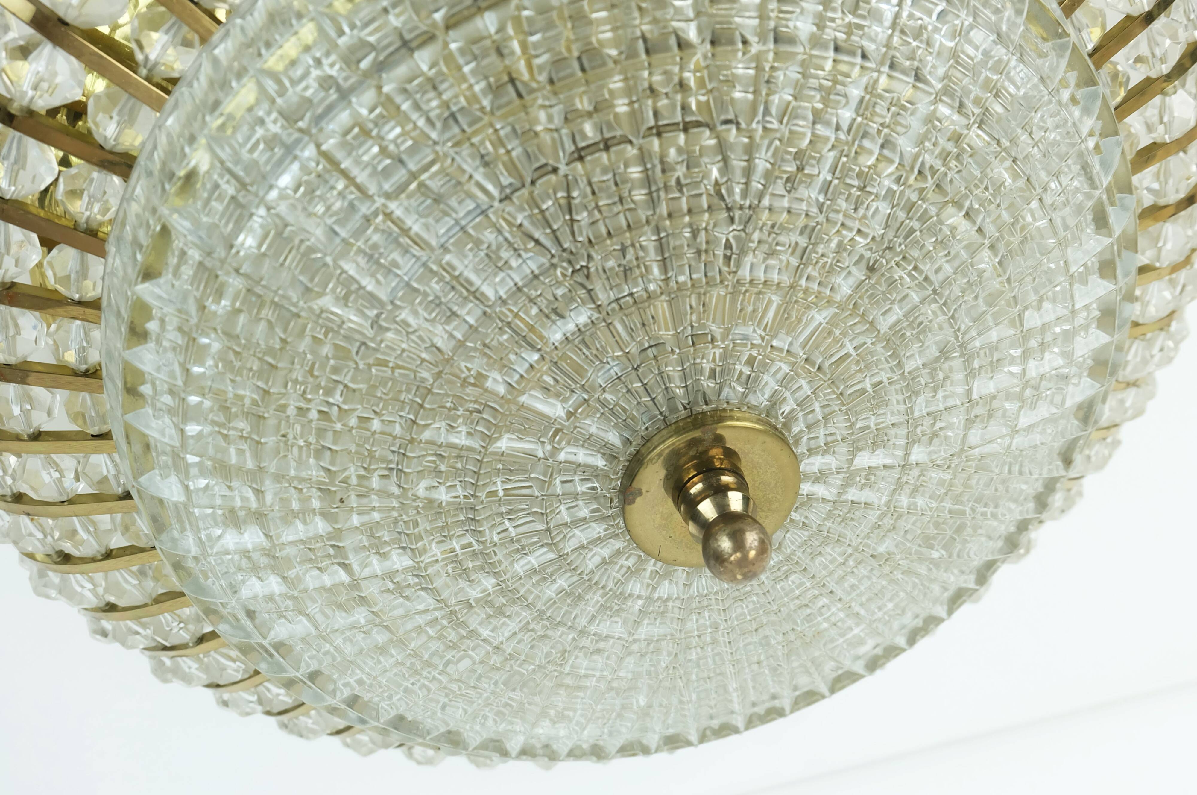 Glamorous 1960s mid century ceiling lamp ceiling fixture brass and glass