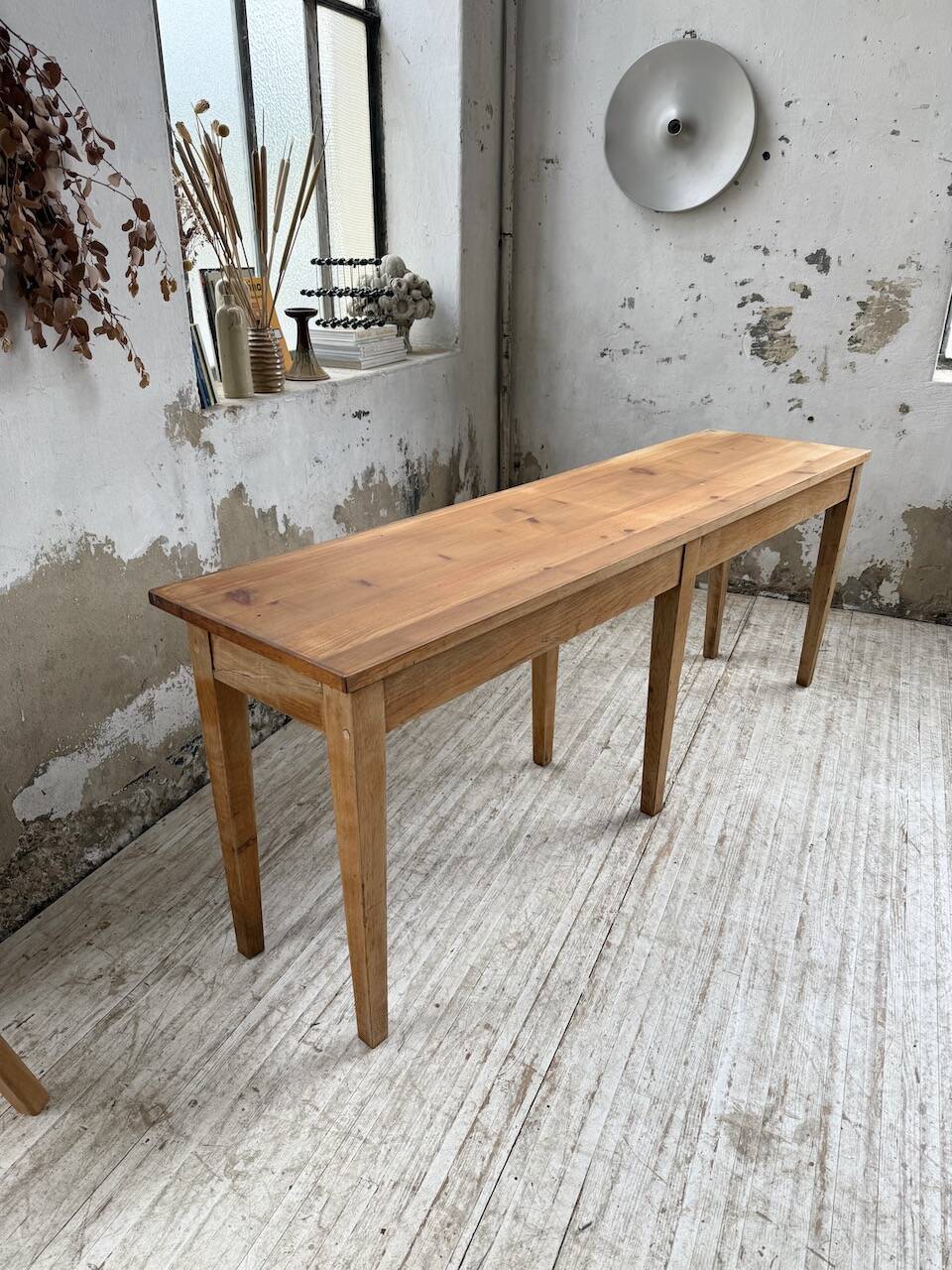 Oak and pine farmhouse console table