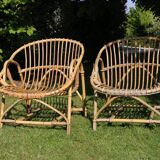 Pair of rattan basket armchairs, 60s