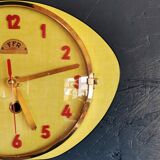 Vintage formica clock silent wall pendulum "FFR Morbier yellow red"