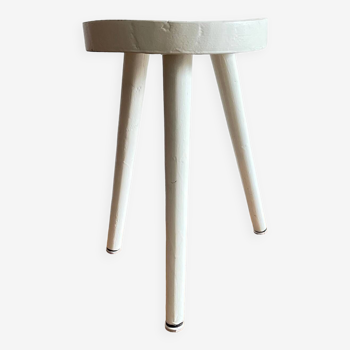 Tabouret tripode bois blanc vintage