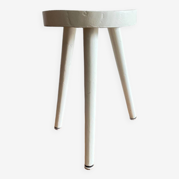 Vintage white wood tripod stool
