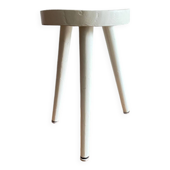 Tabouret tripode bois blanc vintage