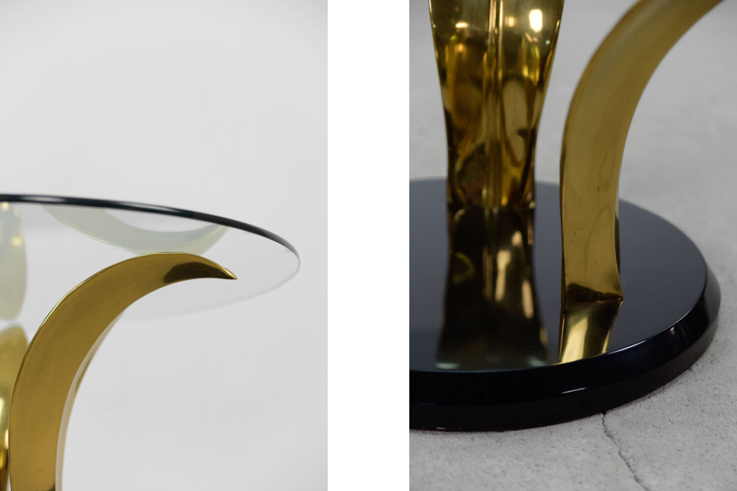 Vintage Glamour Hollywood Regency Glass & Brass Palm Leaf Cocktail Coffee Table, 1970s