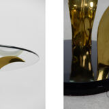 Vintage Glamour Hollywood Regency Glass & Brass Palm Leaf Cocktail Coffee Table, 1970s