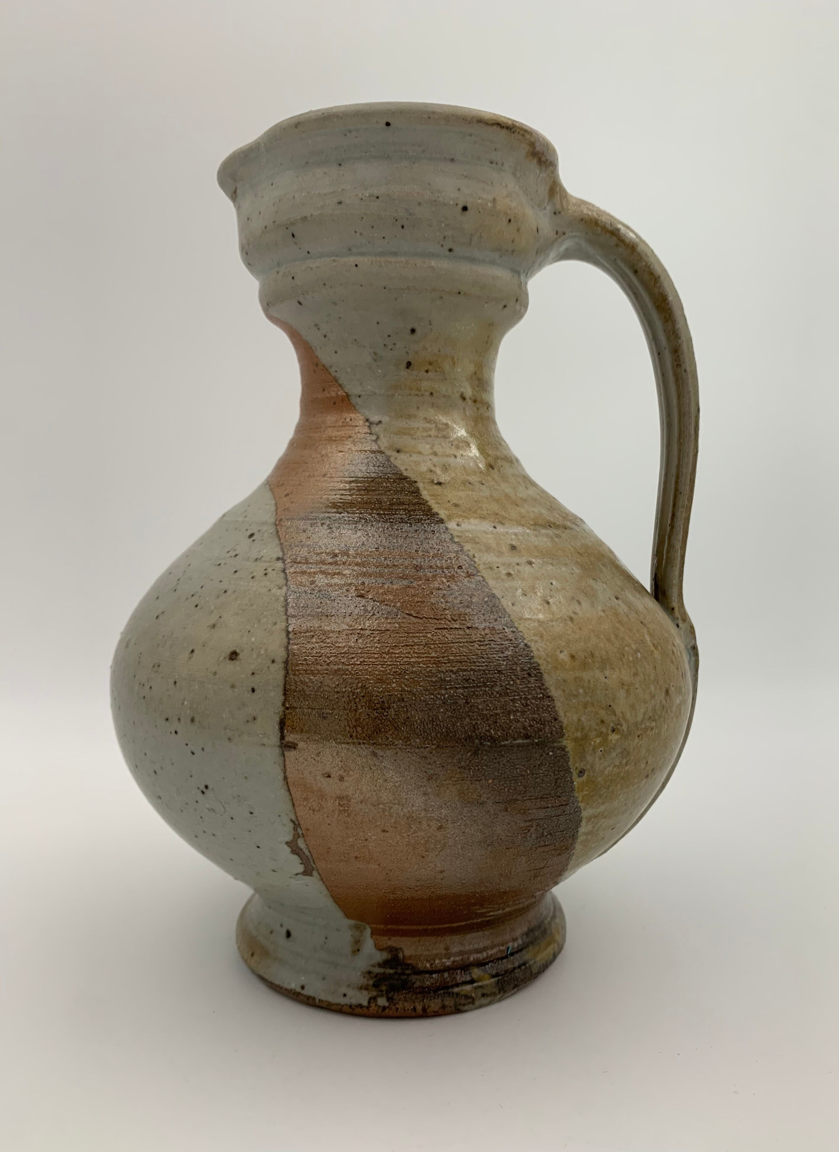 Vintage stoneware pitcher with iridescent two-tone glaze - 1960s-1970s