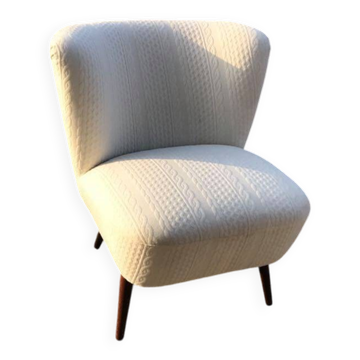 Fauteuil club blanc en hêtre massif, style Mid-Century, Hongrie, années 1950.