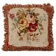 French Style Aubusson Floral Tapestry Cushion, Rose Bouquet & Tassel Fringe