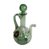 Ancien rafraîchissoir carafe verseuse en verre soufflé vert avec bouchon vintage