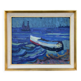 Peinture à l'huile moderniste vintage Paysage abstrait Gerhard Larsson 1960