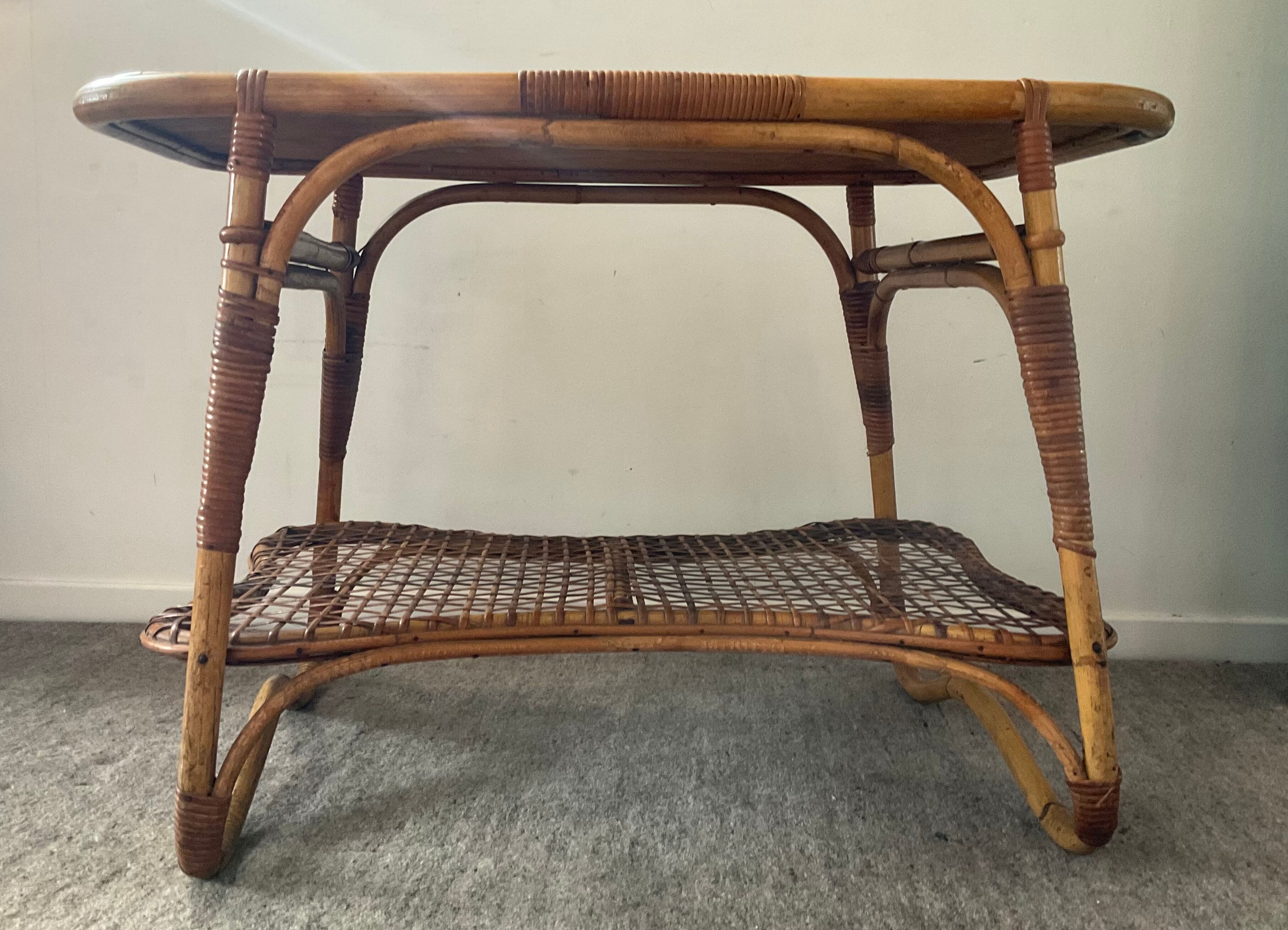 Vintage coffee table from the 50s in rattan