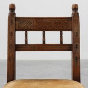 19th Century Spanish Hand-Carved oak Side Chair with Velour Seat