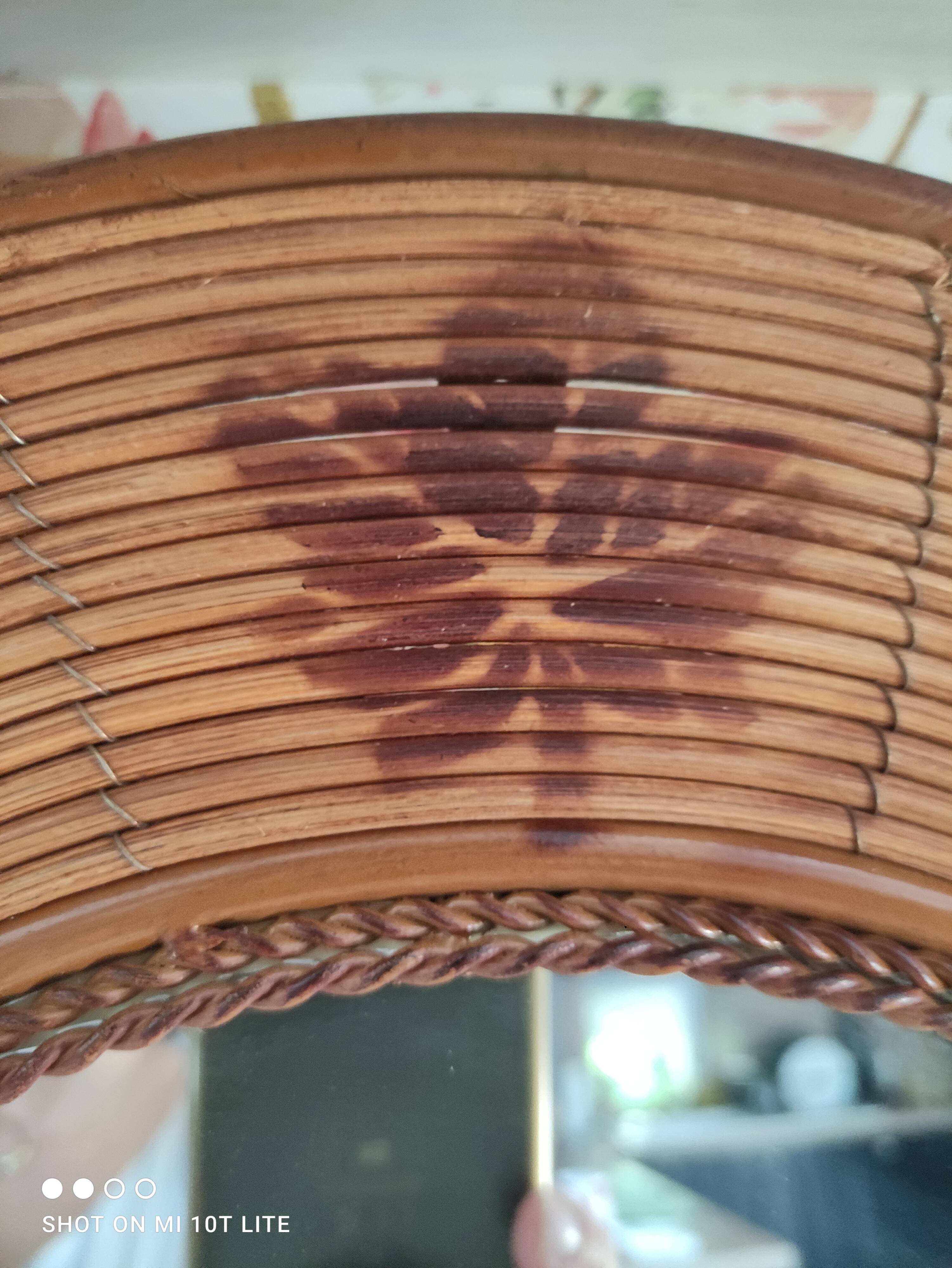 Vintage rattan arch mirror medium honey burnt leaf and metal decoration