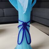 Large Murano Vase Floral Design, Opaline. Relief Ribbon Bow Decor