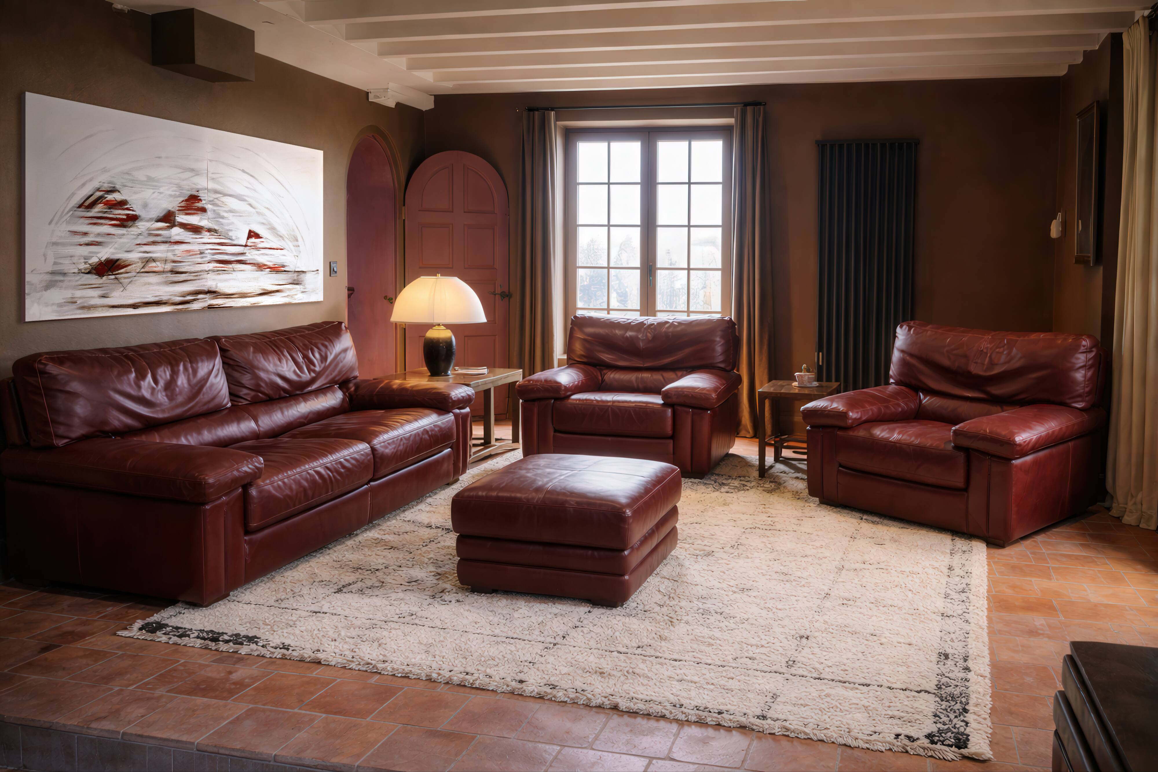 Roche Bobois Set – Patinated cognac leather – 1980s design