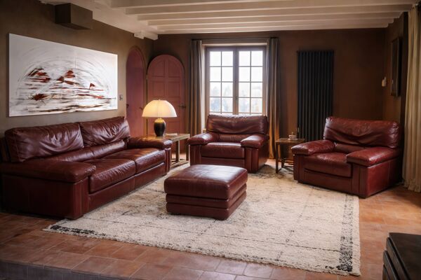 Ensemble Roche Bobois – Cuir cognac patiné – Design années 80