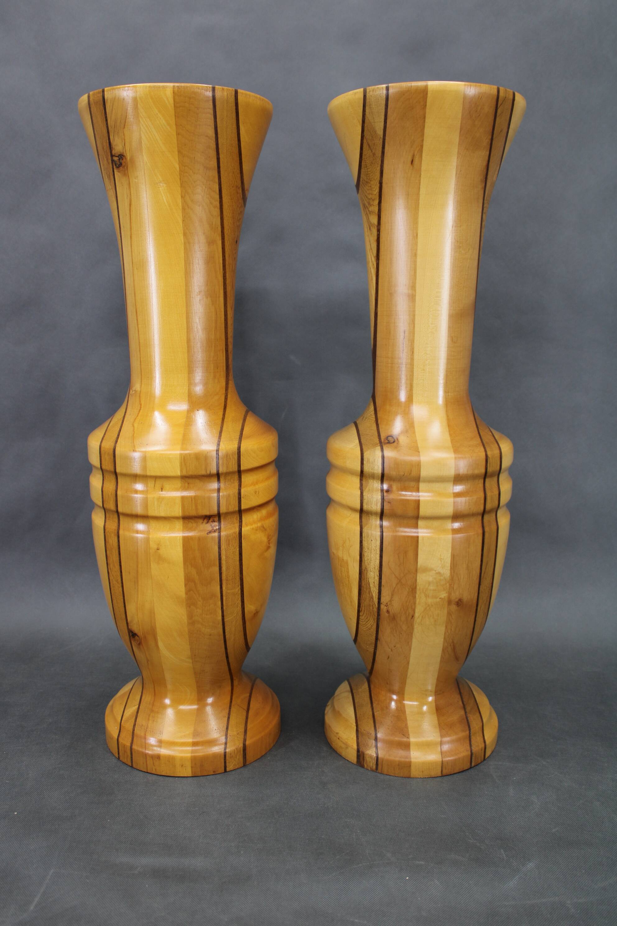 Pair of large Czechoslovakian wooden vases, mixed woods, 1960s