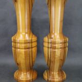 Pair of large Czechoslovakian wooden vases, mixed woods, 1960s