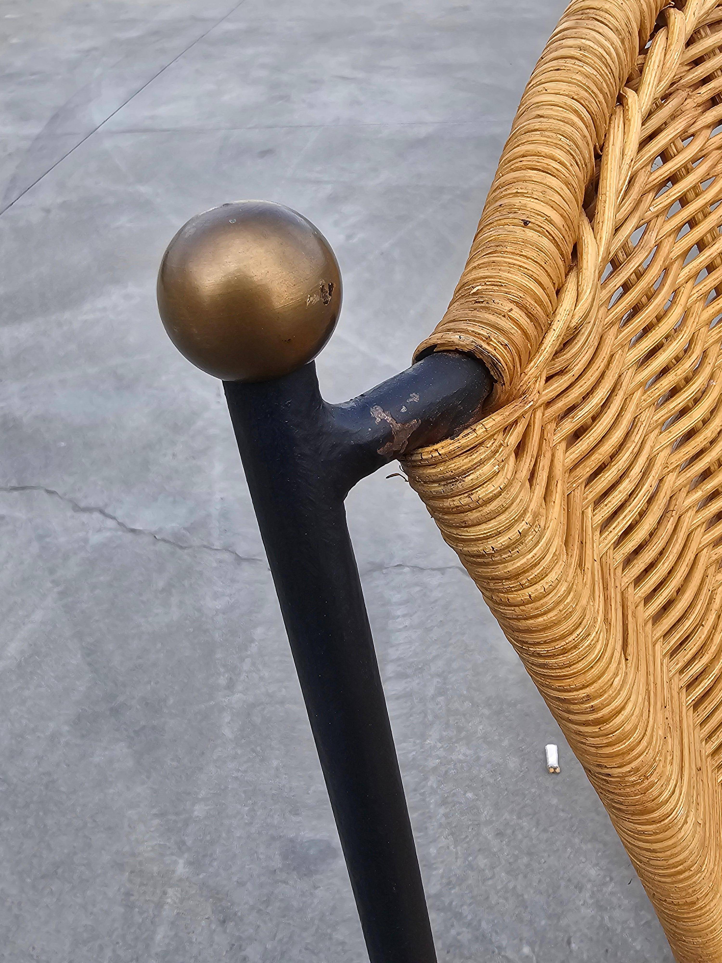 Mid-Century Chair by Frederic Weinberg in Rattan, Iron and Brass