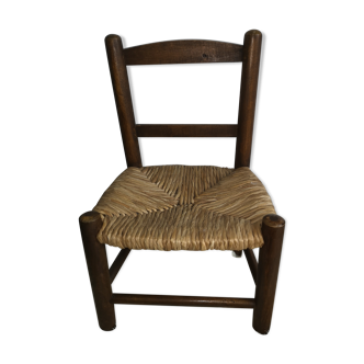 Vintage child chair wood and straw