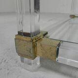 Hollywood Regency coffee table plexiglass, glass, brass, 1970s