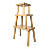 Ensemble de 3 tables gigognes vintage Mid-Century en chêne massif style bru
