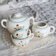 Vintage Salins earthenware chocolate cup - Floral pattern