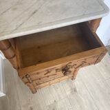 Bedside table / nightstand in pitchpin pine wood and bamboo with marble top