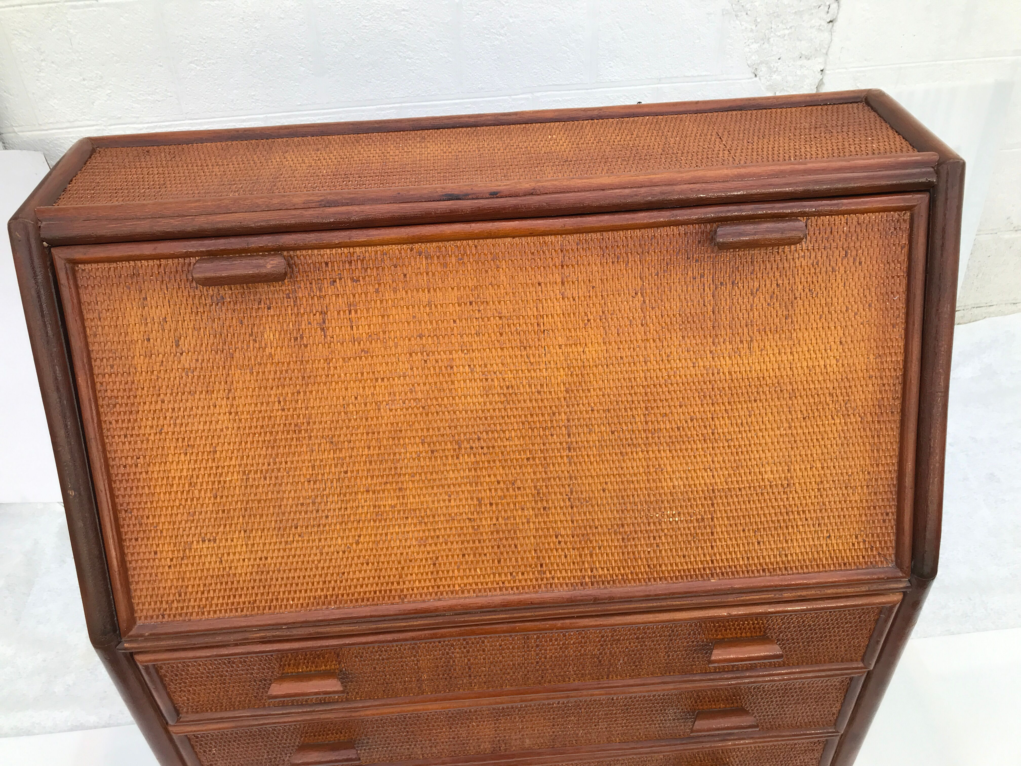Vintage secretary and wicker rattan