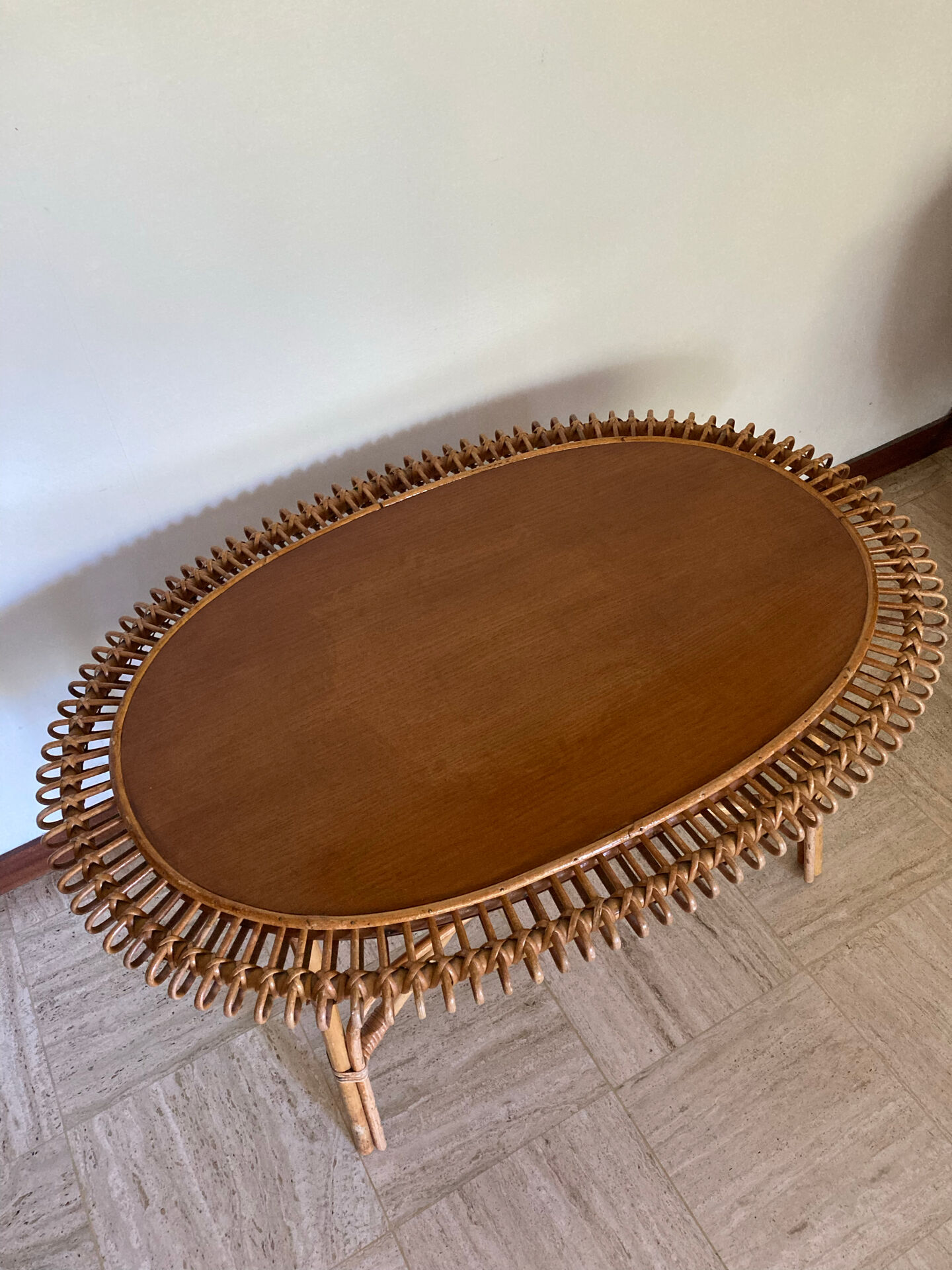 Vintage sun rattan oval coffee table