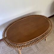 Vintage sun rattan oval coffee table