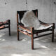 Pair of Safari armchairs, solid wood and leather, 60