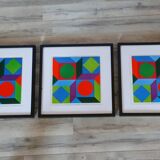 Optical Art Triptych - Victor Vasarely - 3 Frames 40x40cm