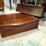 Scandinavian suspended bedside tables in rosewood.