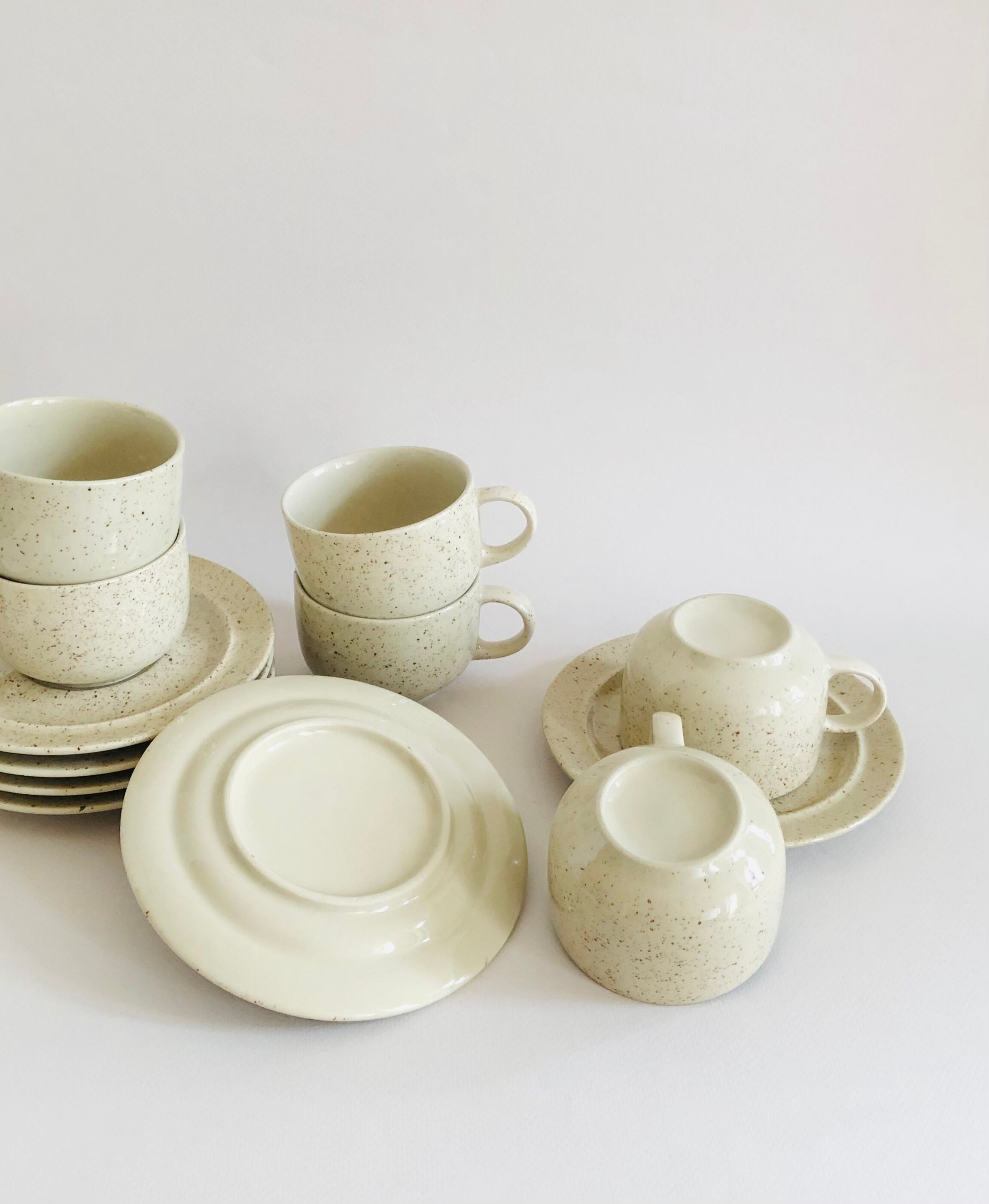 Vintage speckled stoneware coffee cups