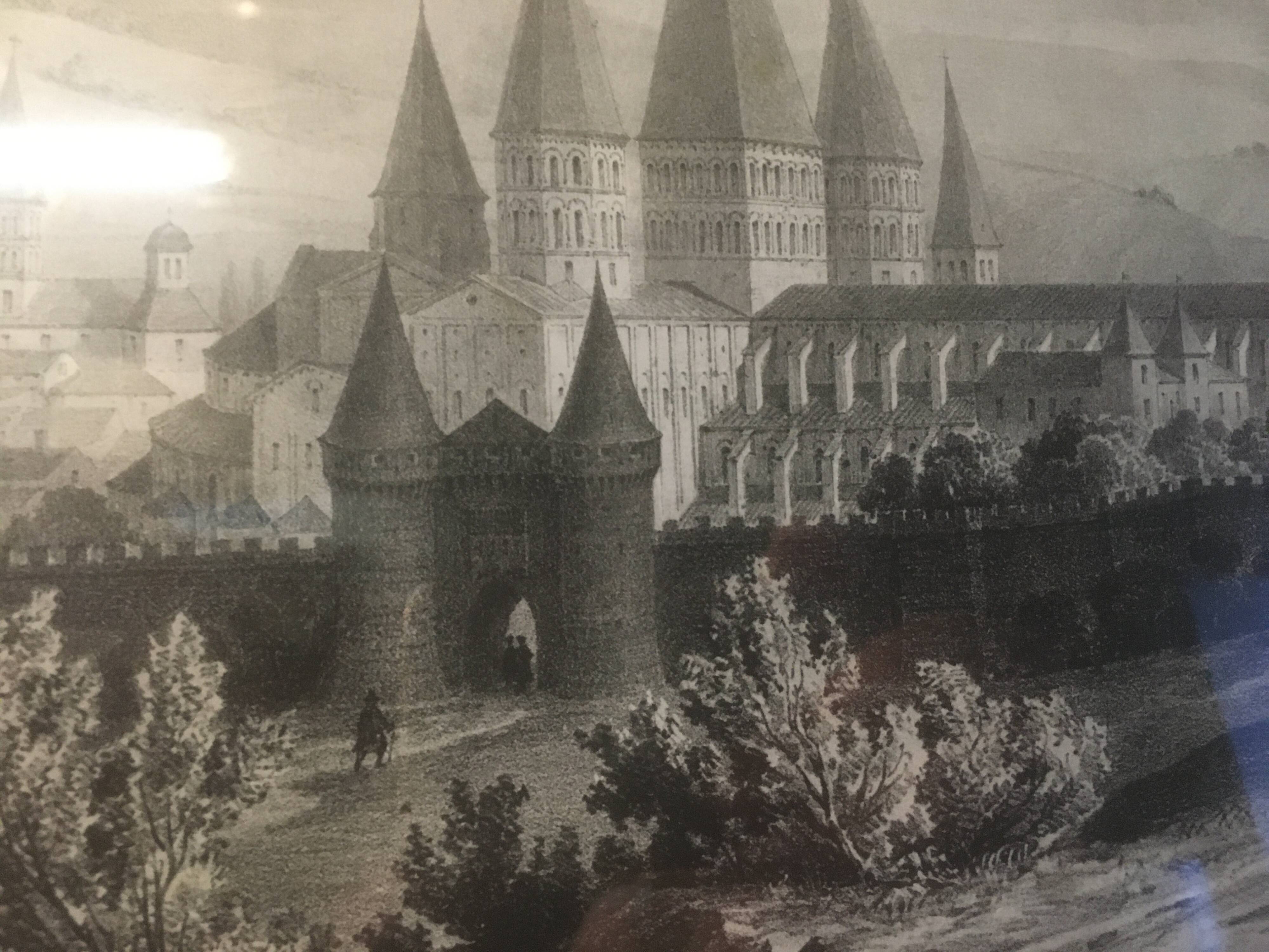 Cluny Abbey engraving framed by E.Sagot late 19th century