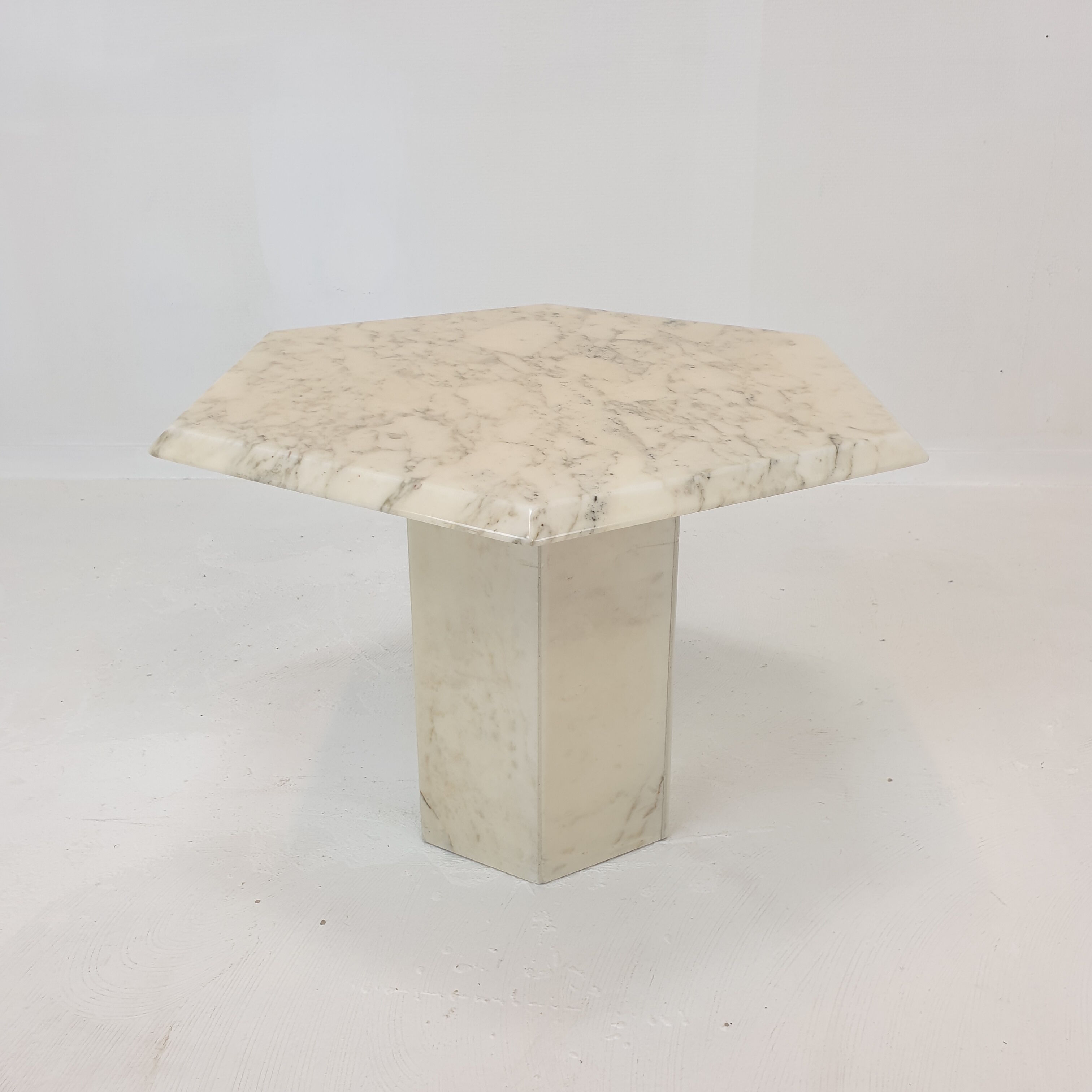 Set of 3 Italian Carrera Marble Side Tables, 1980s