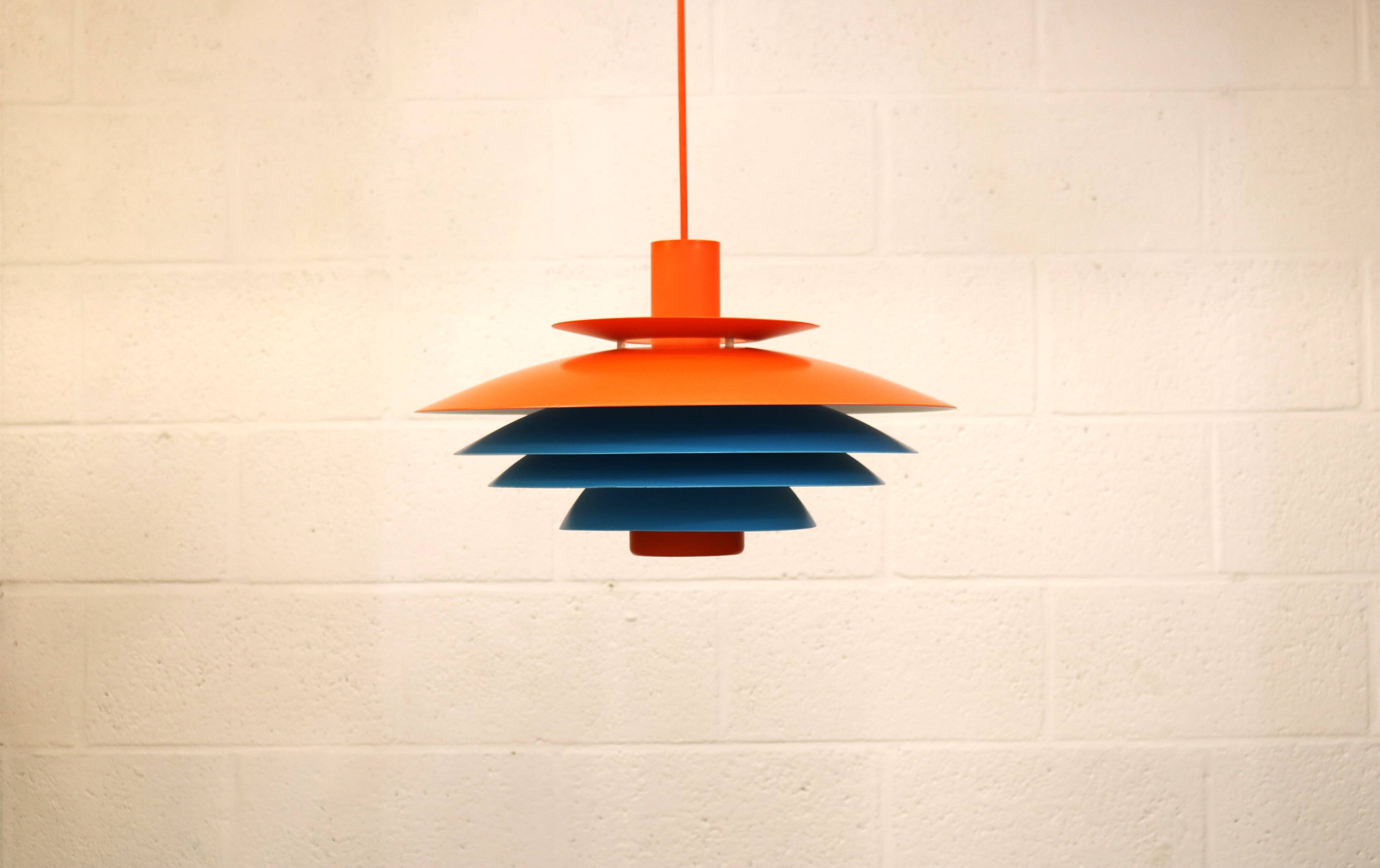 Unique blue and orange pendant lamp by Form Light model 52610, Denmark 70s.