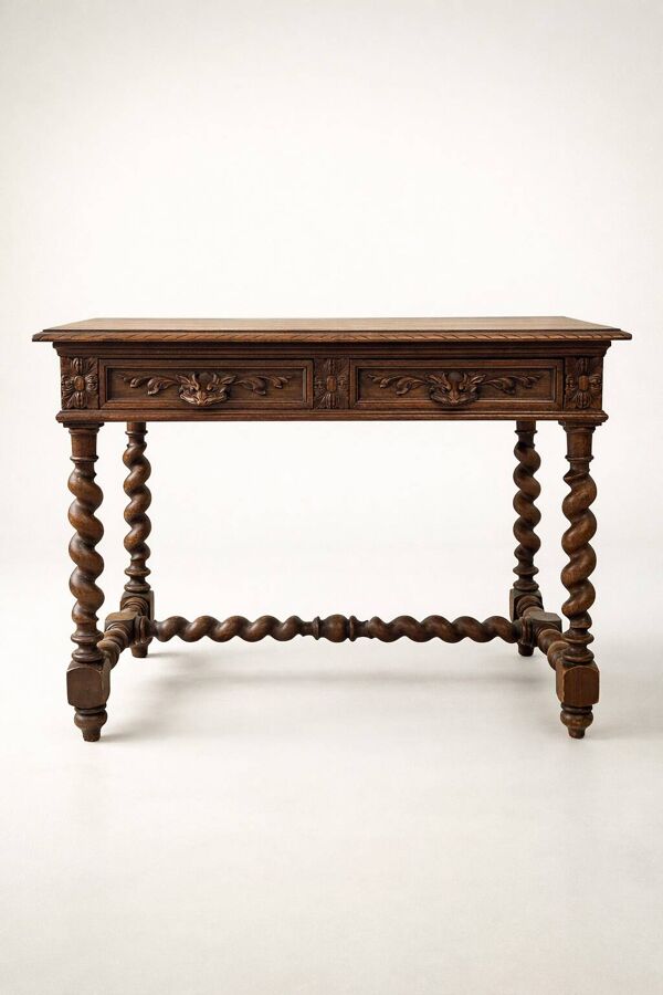 Petite Table / bureau style Henri II montants torsadés